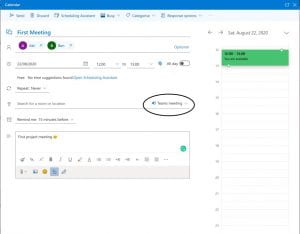 a screen shot of outlook meeting invite