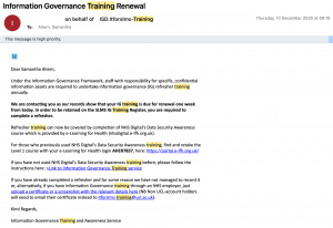Email reminder to update IG Framework requred training