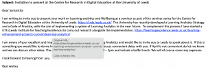 Invitation to present at the University of Leeds